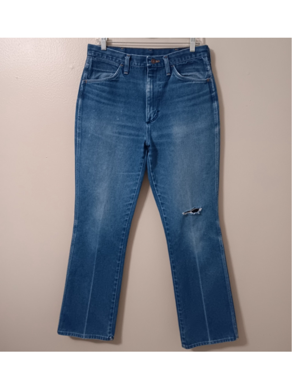 VTG 70s 80s Wrangler Men's 31x31 Blue Jeans 945DEN Reg Fit Bootcut USA *Distress - Picture 4 of 12